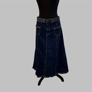 Revelation Denim Maxi Aline skirt with braided detail waistband. Sz XL. Western,